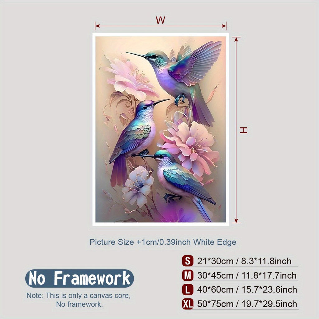 COCBONI Classic Love Theme Canvas Wall Art - Fabric Hummingbird & Floral Print, Glitter Embellished, Frameless HD Mural for Home, Bar, Cafe Decoration - Moon & Wall