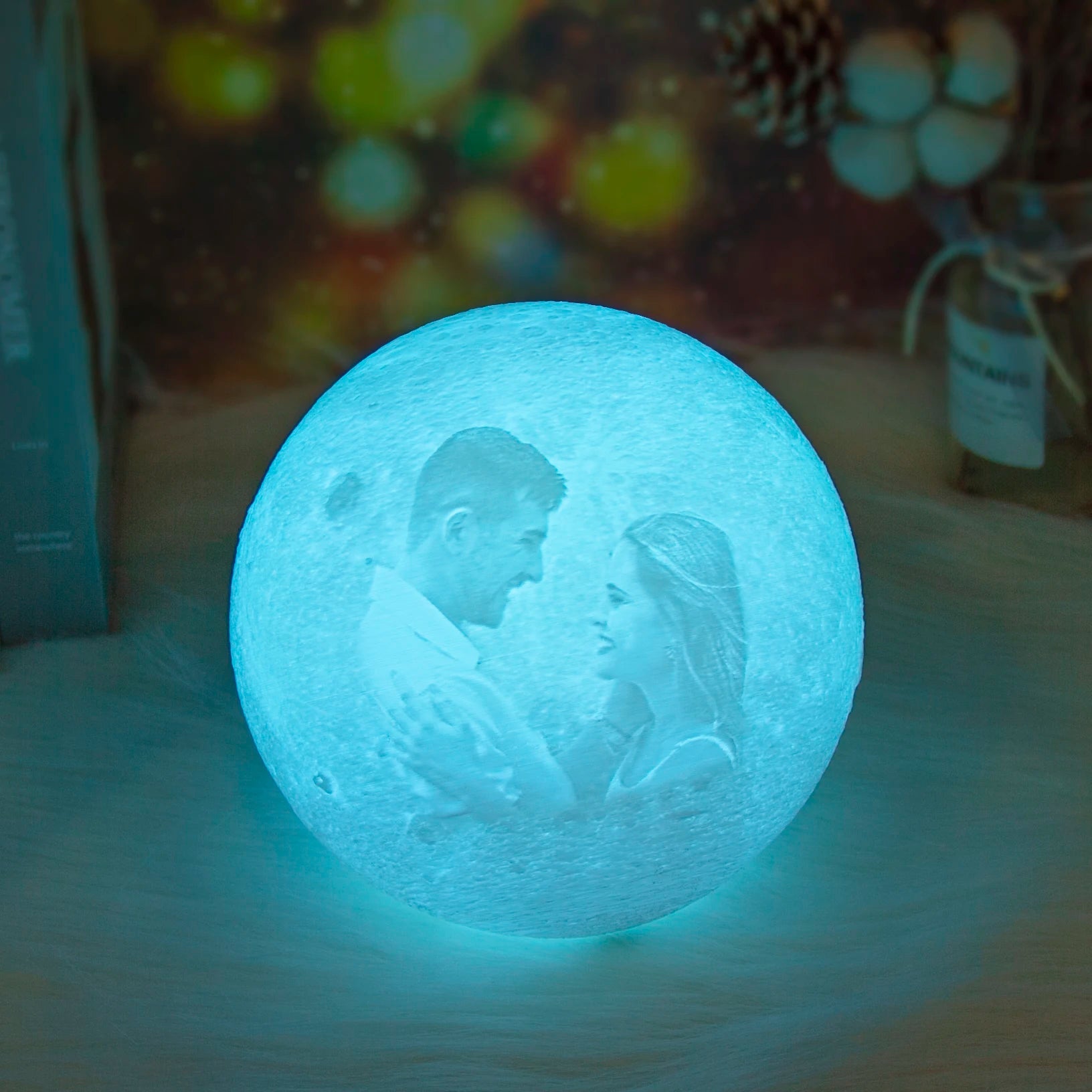 Custom 3D Moon Lamp – USB Rechargeable Personalized Photo/Text Night Light Gift for Birthdays or Special Occasions - Moon & Wall