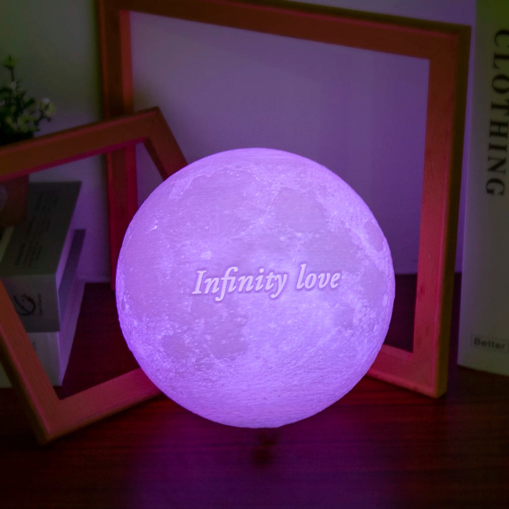 Custom 3D Moon Lamp – USB Rechargeable Personalized Photo/Text Night Light Gift for Birthdays or Special Occasions - Moon & Wall