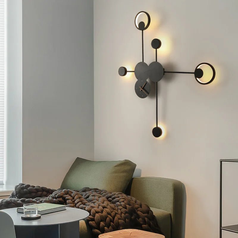 Designer Salon Fond Mur Décoration Lampes Simple Créative Personnalité Chambre à coucher Chambre à coucher Lampe de chevet Horloge nordique Lampe murale - Moon & Wall