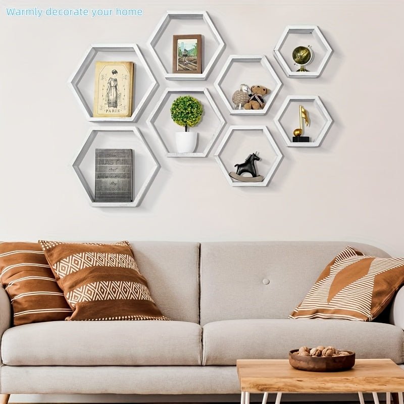 Étagère murale à grille hexagonale créative Ensemble de 3 pièces pour chambre à coucher, salon, bureau, panneau de rangement de dortoir, panneau décoratif mural en bois de bureau, étagères flottantes - Moon & Wall