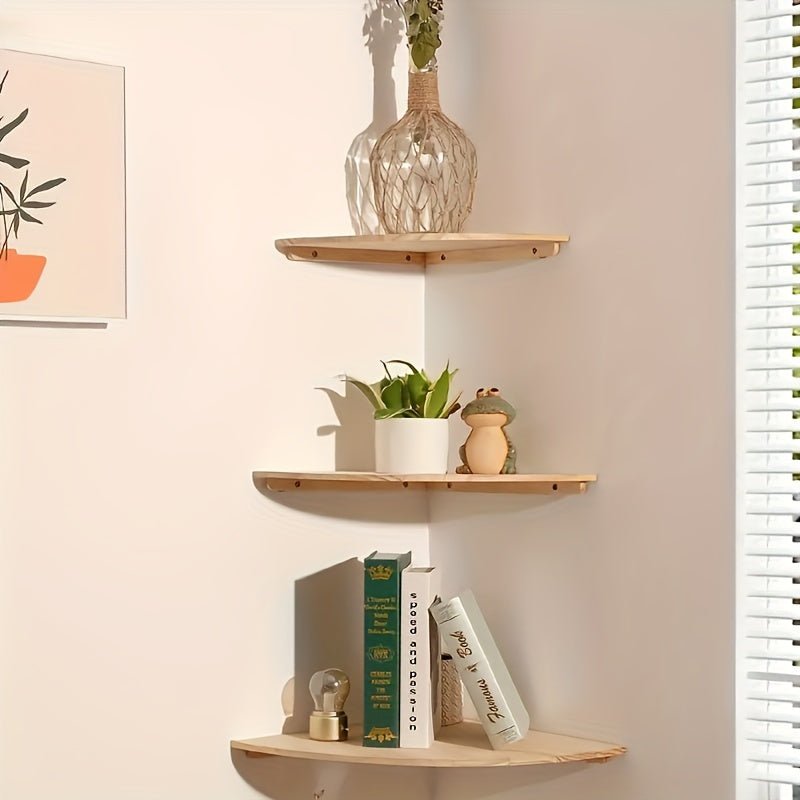Étagère murale d'angle en bois de style bohème, étagères flottantes rustiques pour salon, chambre à coucher, salle de bain, cuisine, unités d'affichage murales, design Live Edge, polyvalent pour plusieurs types de piè - Moon & Wall