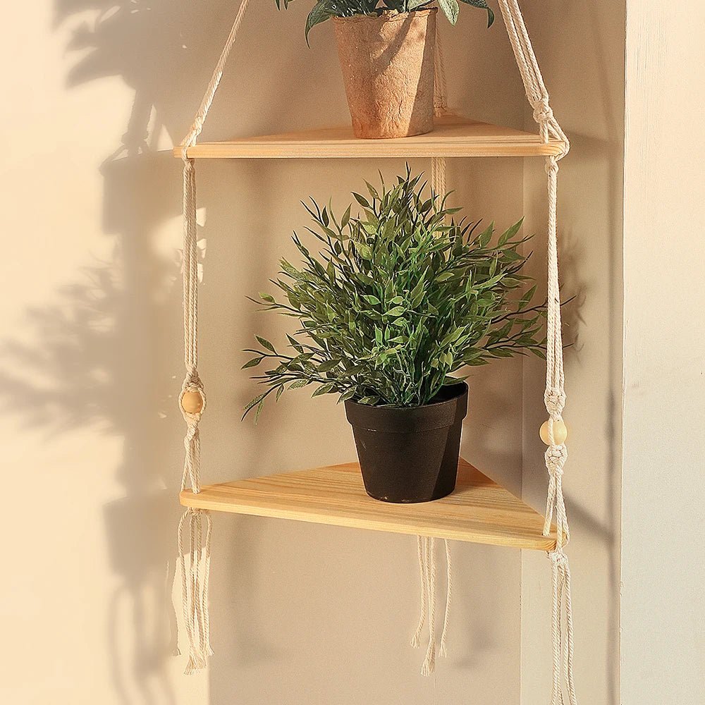 Étagère murale flottante en macramé - Décor suspendu en bois Boho pour chambre à coucher, salon ou pépinière - Moon & Wall