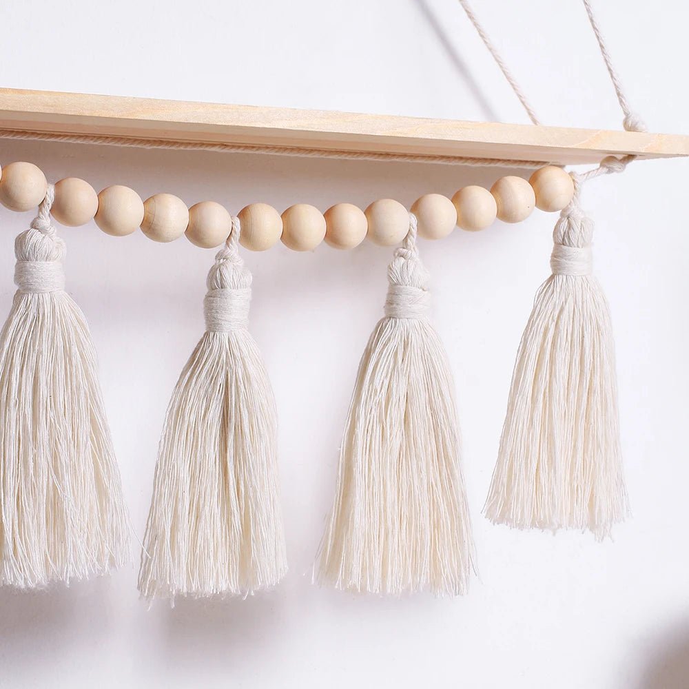 Étagère murale flottante en macramé - Décor suspendu en bois Boho pour chambre à coucher, salon ou pépinière - Moon & Wall