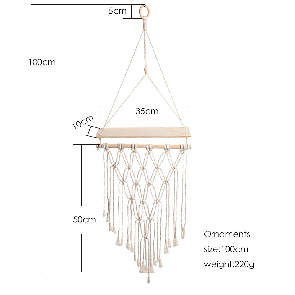 Étagère murale flottante en macramé - Décor suspendu en bois Boho pour chambre à coucher, salon ou pépinière - Moon & Wall