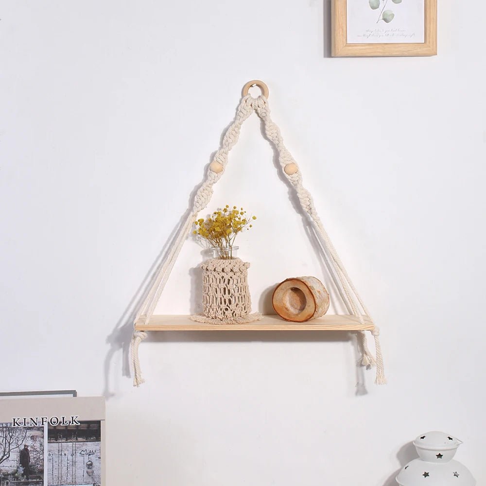 Étagère murale flottante en macramé - Décor suspendu en bois Boho pour chambre à coucher, salon ou pépinière - Moon & Wall
