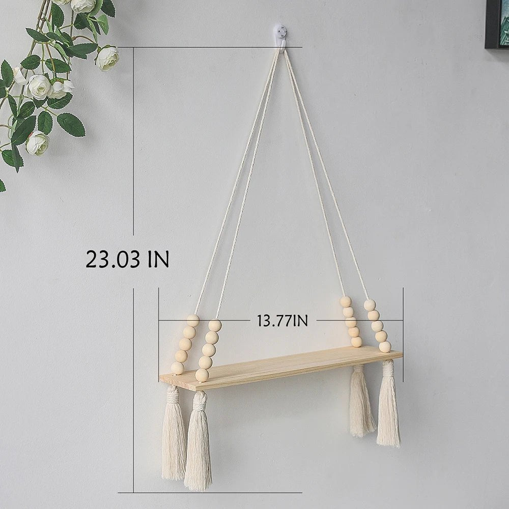 Étagère murale flottante en macramé - Décor suspendu en bois Boho pour chambre à coucher, salon ou pépinière - Moon & Wall