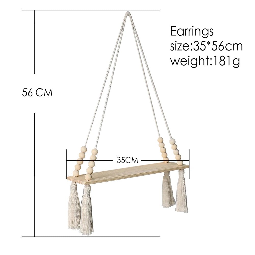 Étagère murale flottante en macramé - Décor suspendu en bois Boho pour chambre à coucher, salon ou pépinière - Moon & Wall