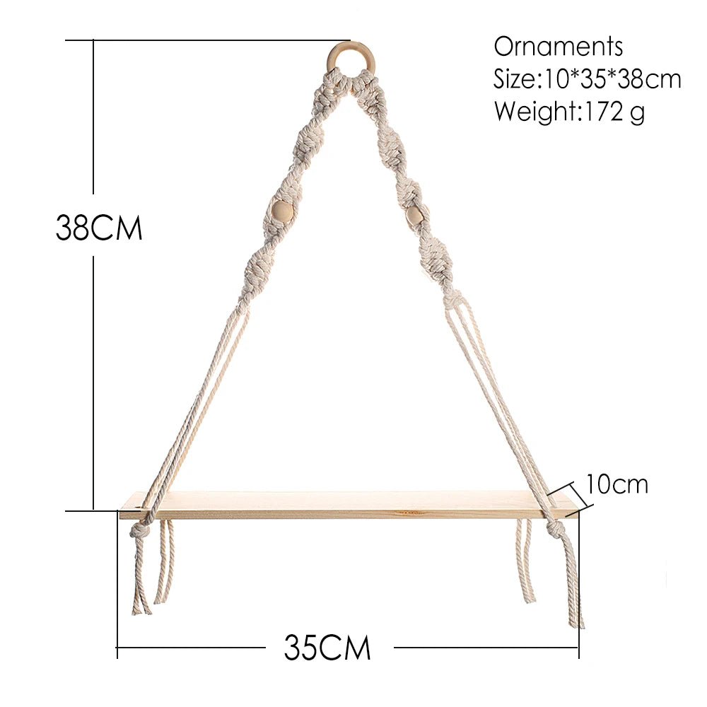 Étagère murale flottante en macramé - Décor suspendu en bois Boho pour chambre à coucher, salon ou pépinière - Moon & Wall