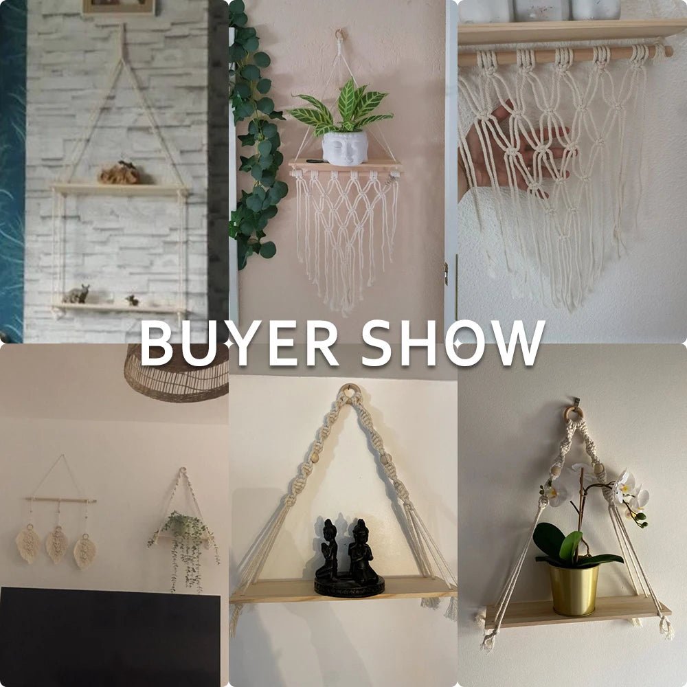 Étagère murale flottante en macramé - Décor suspendu en bois Boho pour chambre à coucher, salon ou pépinière - Moon & Wall