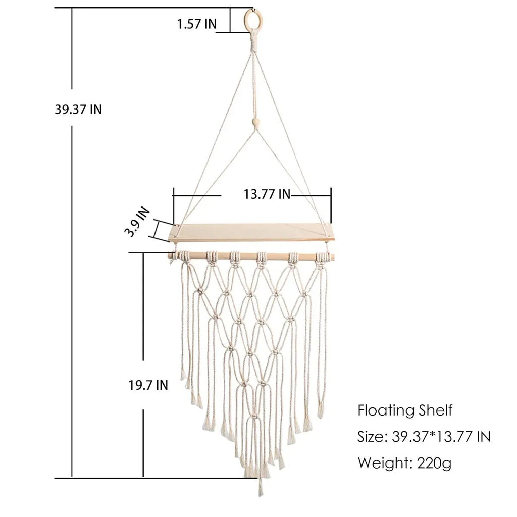 Étagère murale flottante en macramé - Décor suspendu en bois Boho pour chambre à coucher, salon ou pépinière - Moon & Wall
