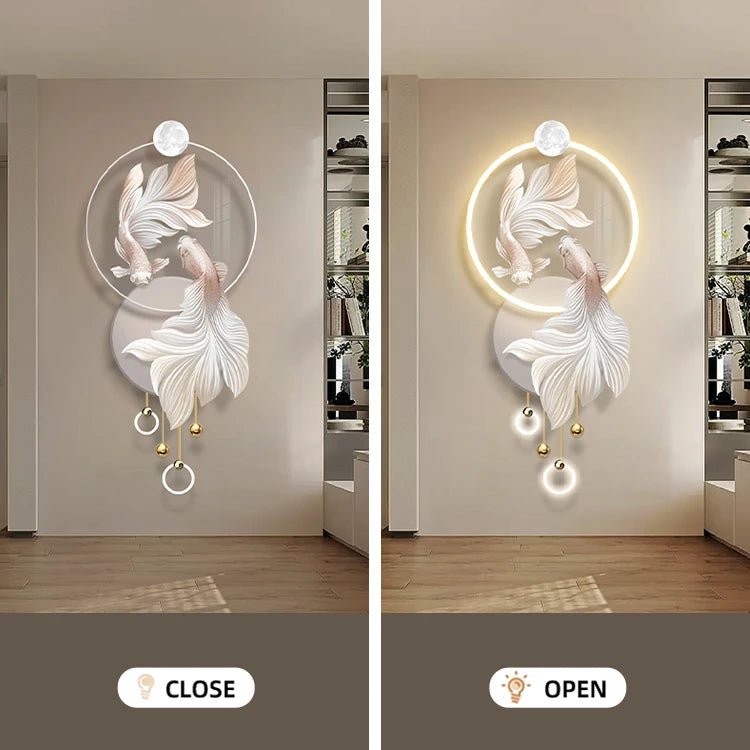Exquisite 3D LED Light Painting Cream Style Printed Animal Wall Mural for Living Room Home Decoration - Moon & Wall