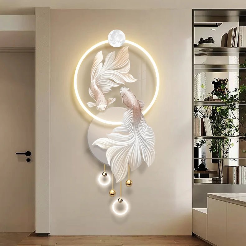Exquisite 3D LED Light Painting Cream Style Printed Animal Wall Mural for Living Room Home Decoration - Moon & Wall