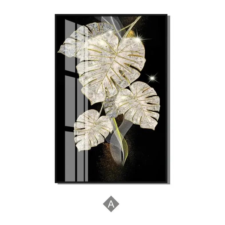 Feuilles de feuilles noires et d'or abstraites de luxe Art de la toile Affiche de plantes modernes pour la décoration murale du salon - Moon & Wall