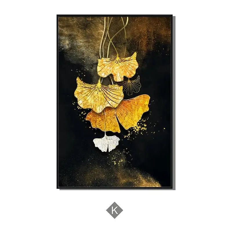 Feuilles de feuilles noires et d'or abstraites de luxe Art de la toile Affiche de plantes modernes pour la décoration murale du salon - Moon & Wall