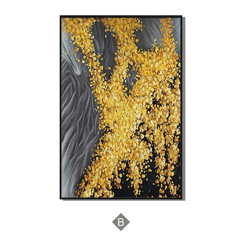 Feuilles de feuilles noires et d'or abstraites de luxe Art de la toile Affiche de plantes modernes pour la décoration murale du salon - Moon & Wall