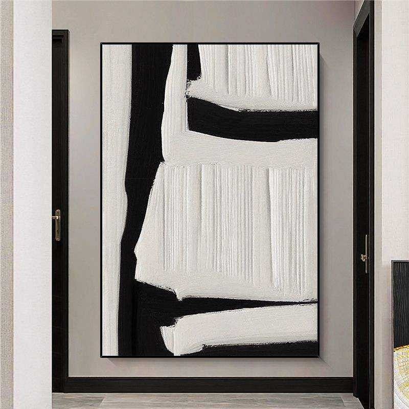 Large Black And White Abstract Handmade Painting Textured Wall Art Modern Beige Black Painting On Canvas Minimalist Wall Home Decoration - Moon & Wall