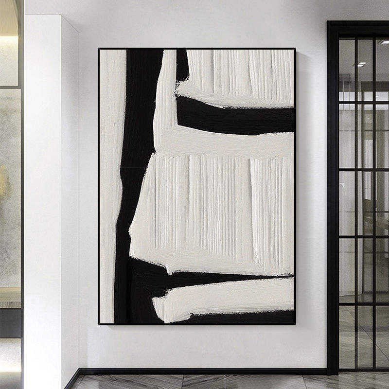 Large Black And White Abstract Handmade Painting Textured Wall Art Modern Beige Black Painting On Canvas Minimalist Wall Home Decoration - Moon & Wall