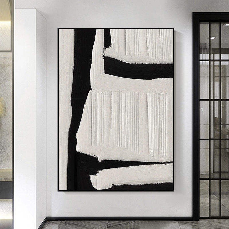 Large Black And White Abstract Handmade Painting Textured Wall Art Modern Beige Black Painting On Canvas Minimalist Wall Home Decoration - Moon & Wall