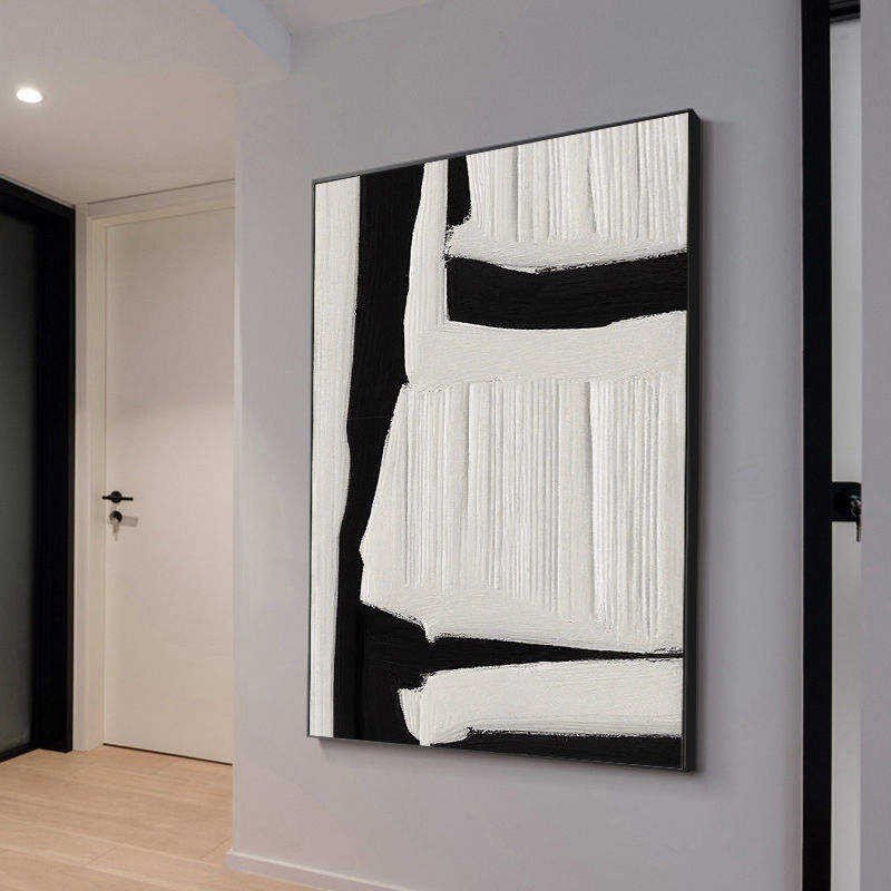 Large Black And White Abstract Handmade Painting Textured Wall Art Modern Beige Black Painting On Canvas Minimalist Wall Home Decoration - Moon & Wall