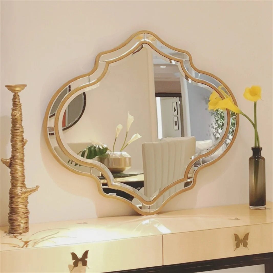 Large Gold Wall Mirror – Modern Glass Frame Accent Mirror for Living Room or Hallway Decor - Moon & Wall