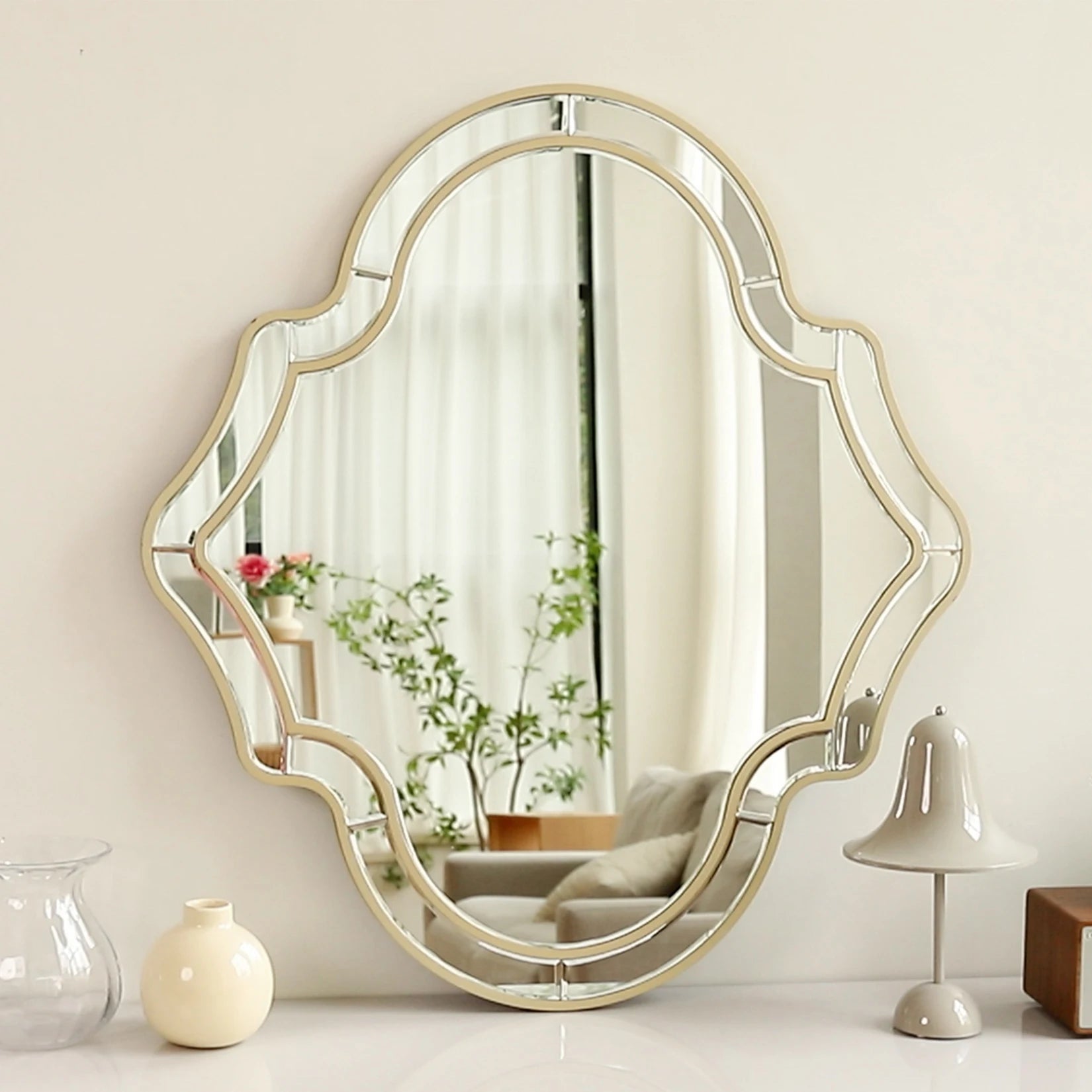 Large Gold Wall Mirror – Modern Glass Frame Accent Mirror for Living Room or Hallway Decor - Moon & Wall
