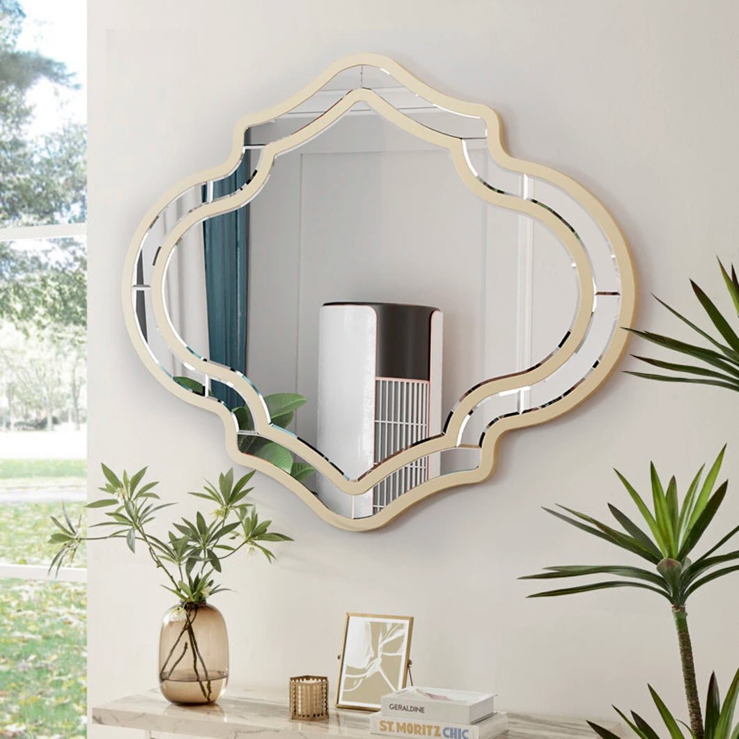 Large Gold Wall Mirror – Modern Glass Frame Accent Mirror for Living Room or Hallway Decor - Moon & Wall