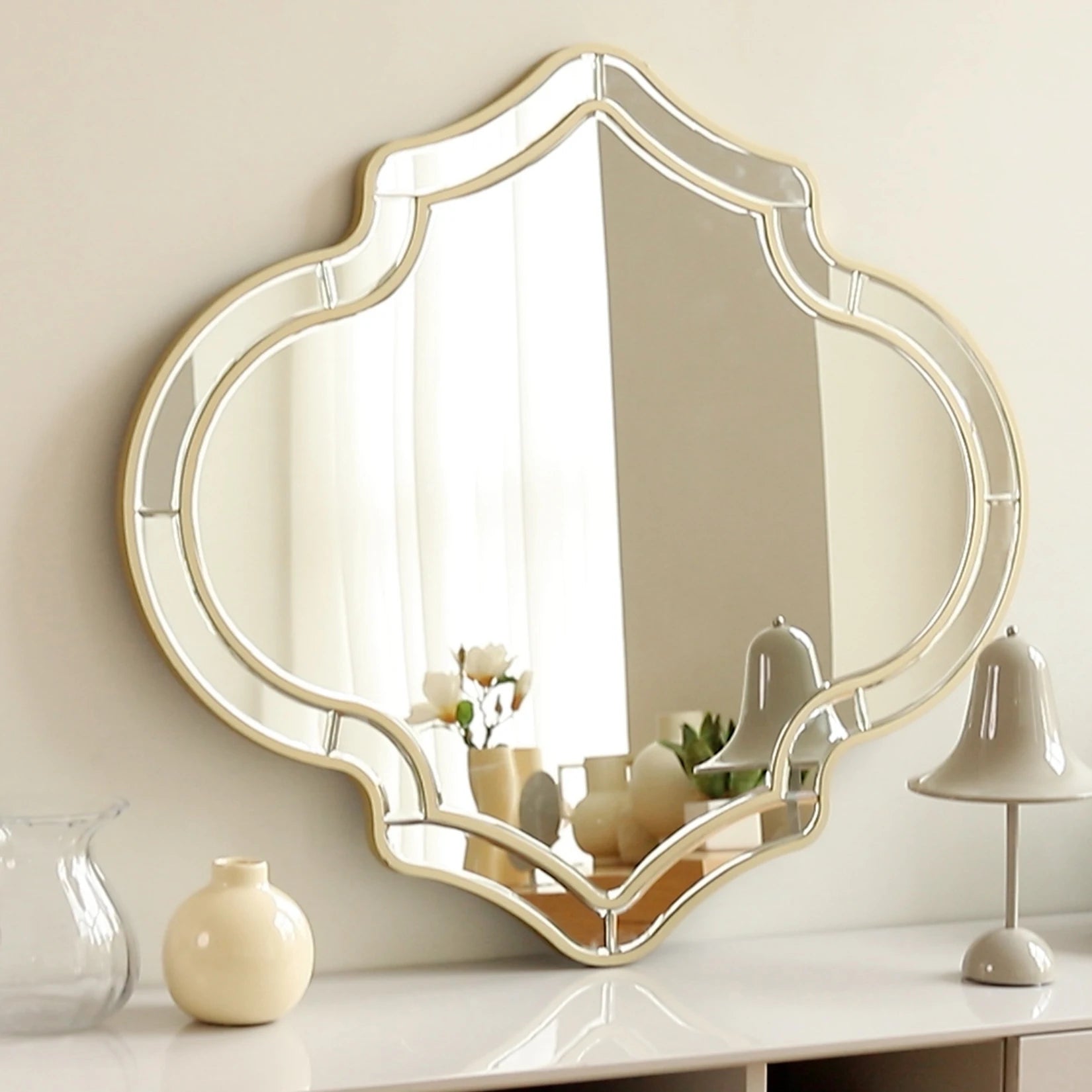 Large Gold Wall Mirror – Modern Glass Frame Accent Mirror for Living Room or Hallway Decor - Moon & Wall