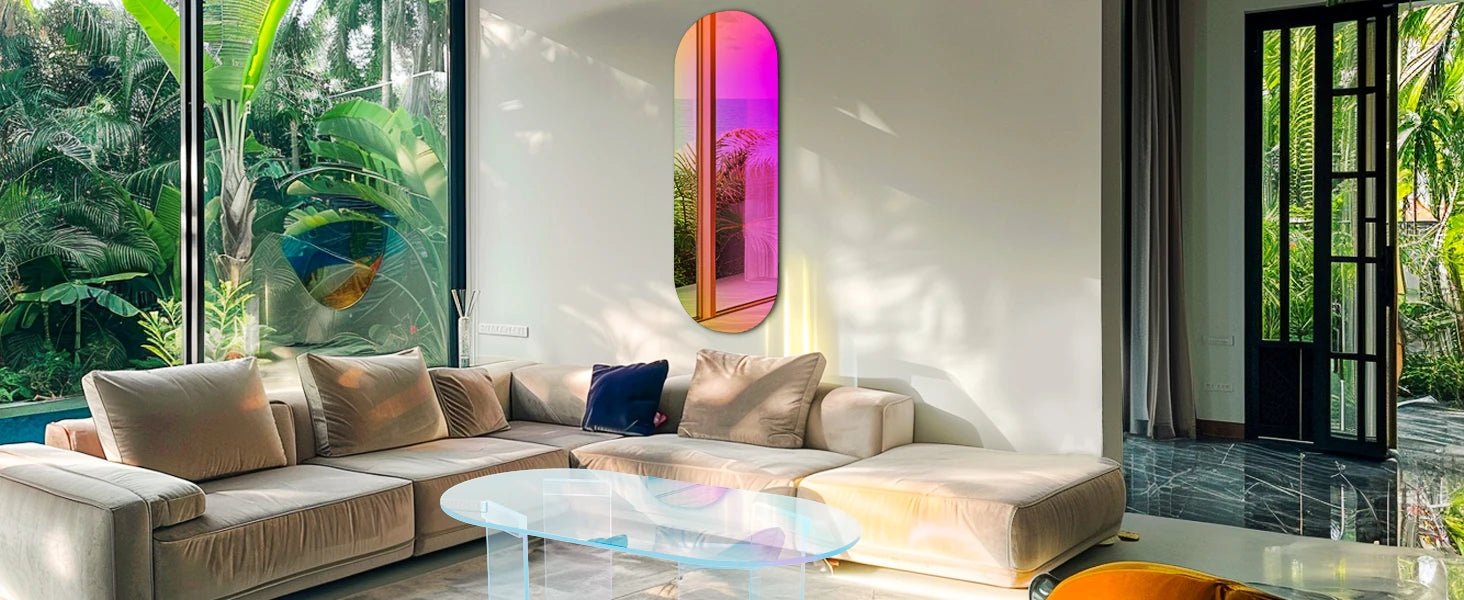 LUVODI Iridescent Full - Length Wall Mirror – Aesthetic Rainbow Accent Mirror for Bedroom or Living Room - Moon & Wall