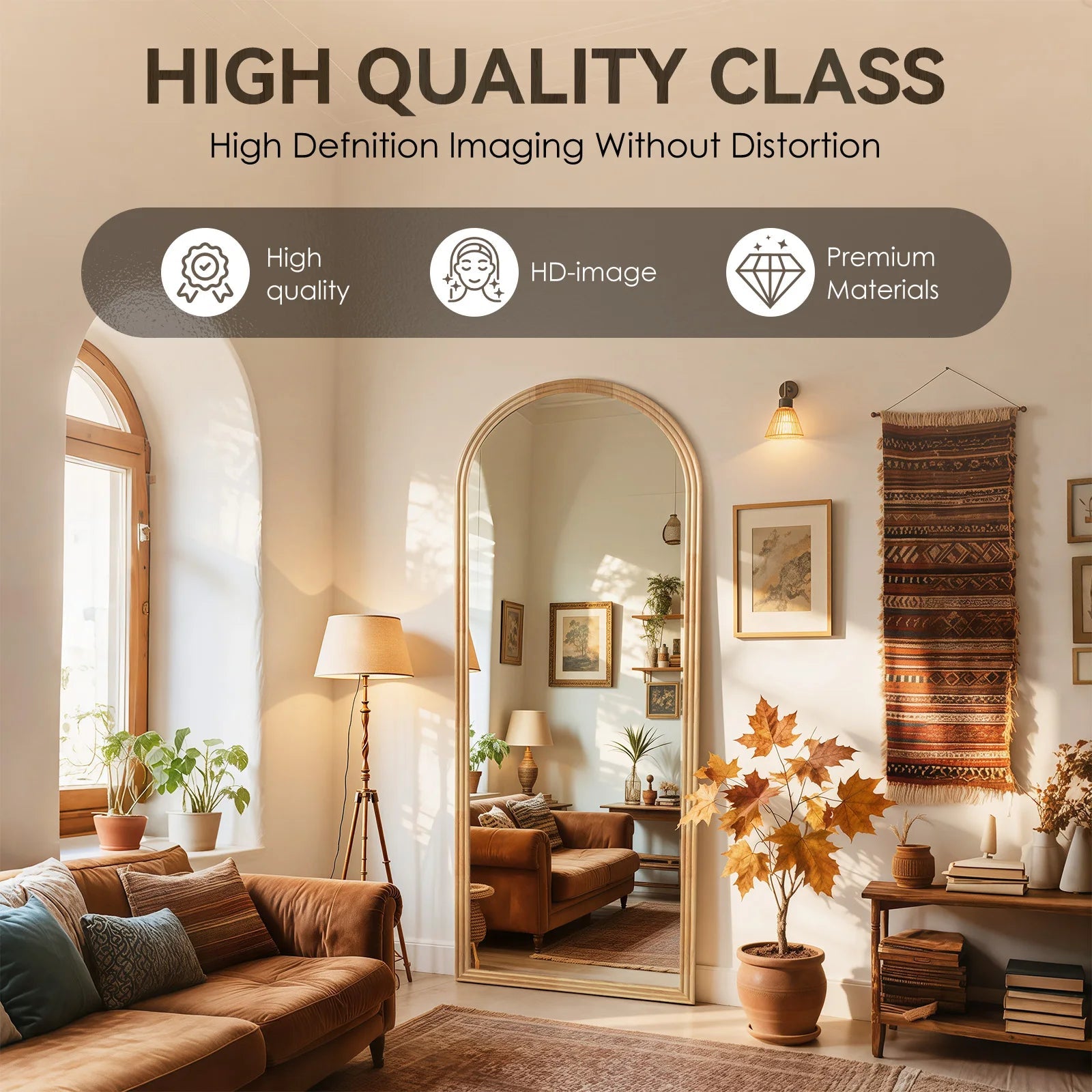 Miroir pleine longueur Arc 160×50cm - Miroir dressing à cadre en bois massif en marron, noir ou blanc - Moon & Wall