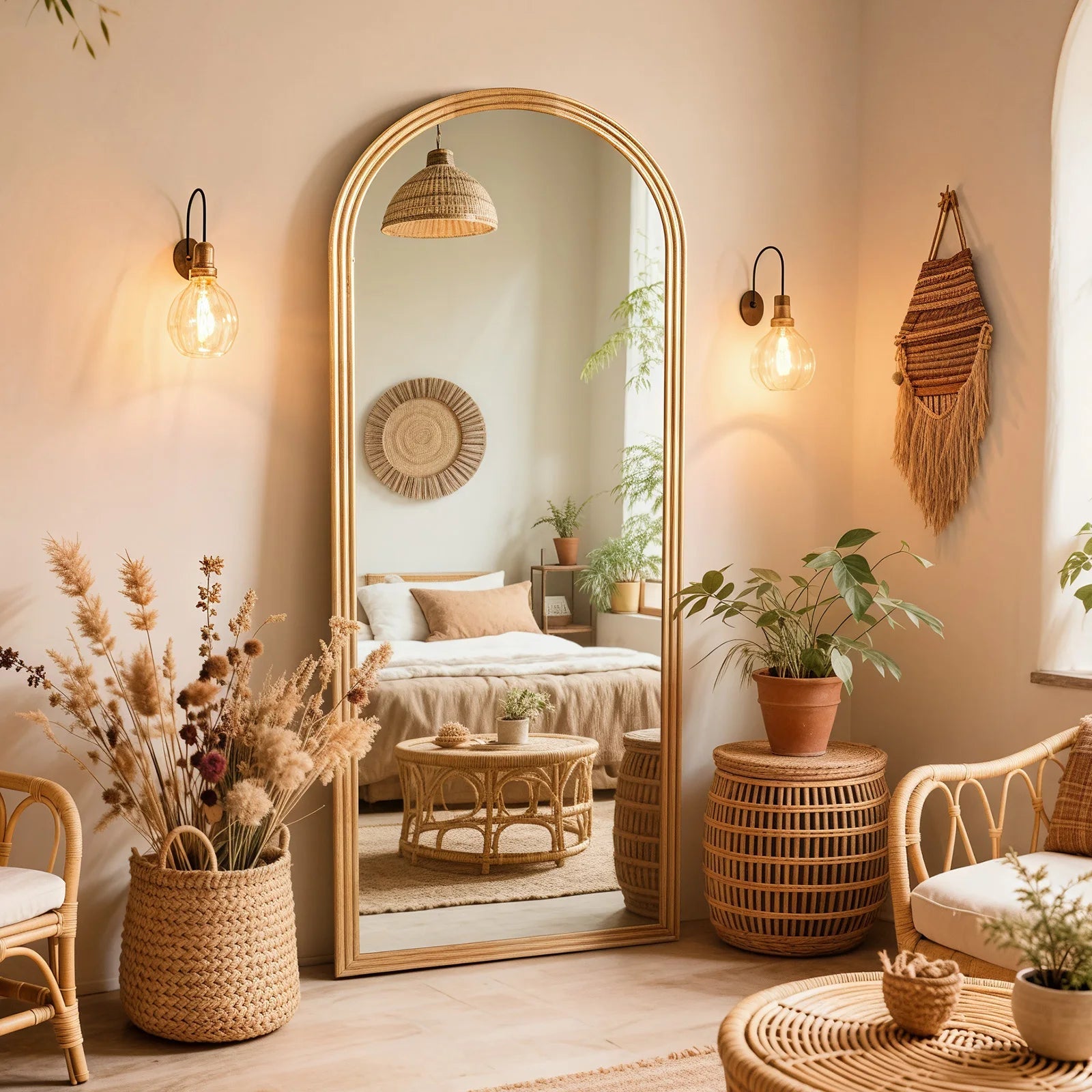 Miroir pleine longueur Arc 160×50cm - Miroir dressing à cadre en bois massif en marron, noir ou blanc - Moon & Wall