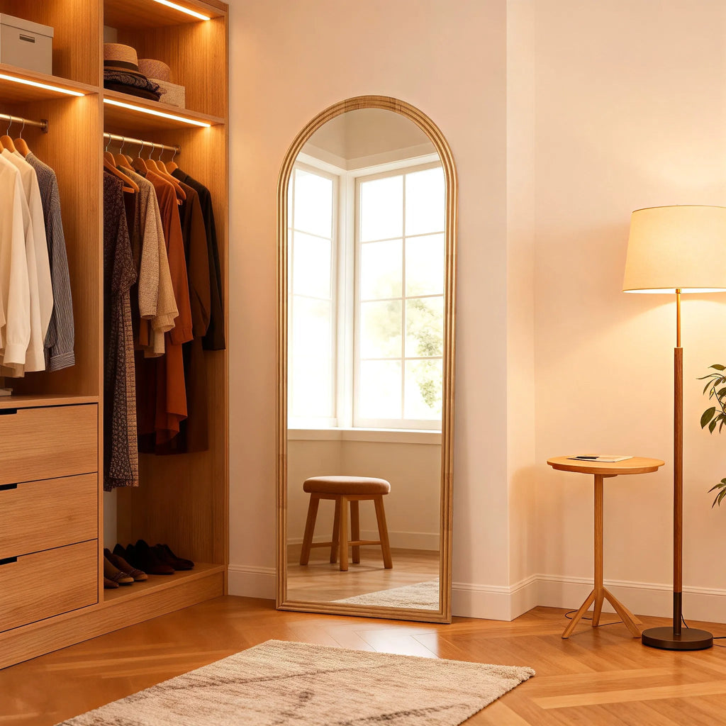 Miroir pleine longueur Arc 160×50cm - Miroir dressing à cadre en bois massif en marron, noir ou blanc - Moon & Wall