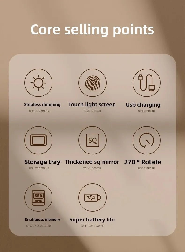 Modern LED Vanity Mirror – Decorative Makeup & Desktop Mirror for Bedroom or Bathroom - Moon & Wall