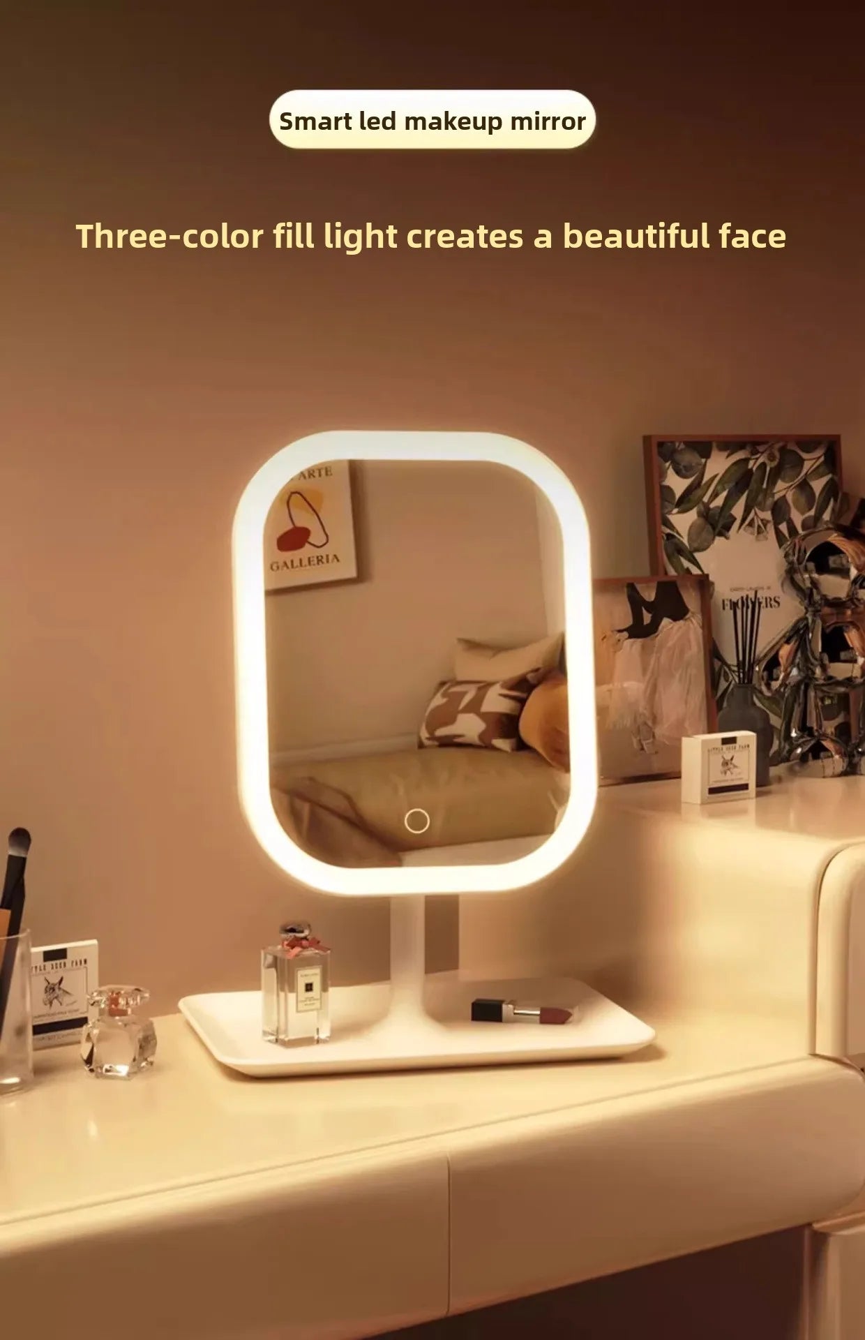 Modern LED Vanity Mirror – Decorative Makeup & Desktop Mirror for Bedroom or Bathroom - Moon & Wall