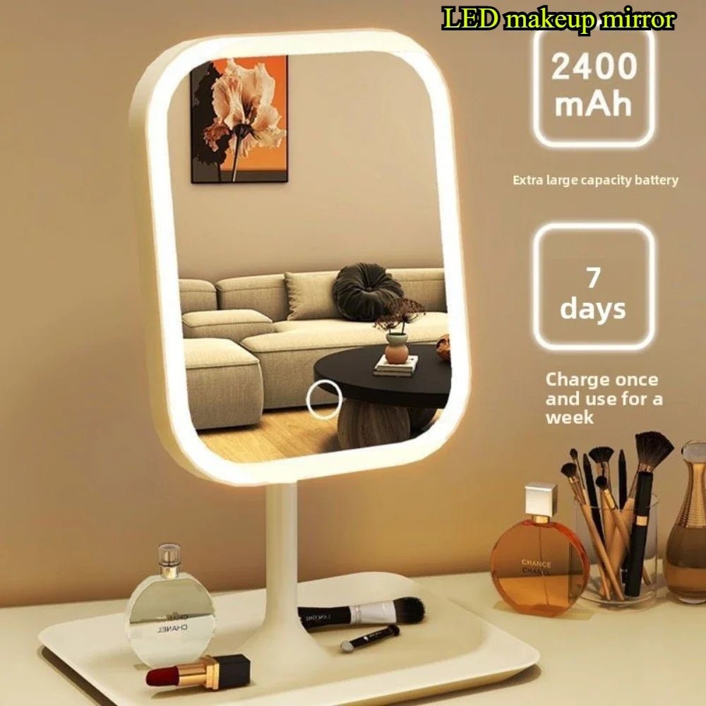 Modern LED Vanity Mirror – Decorative Makeup & Desktop Mirror for Bedroom or Bathroom - Moon & Wall