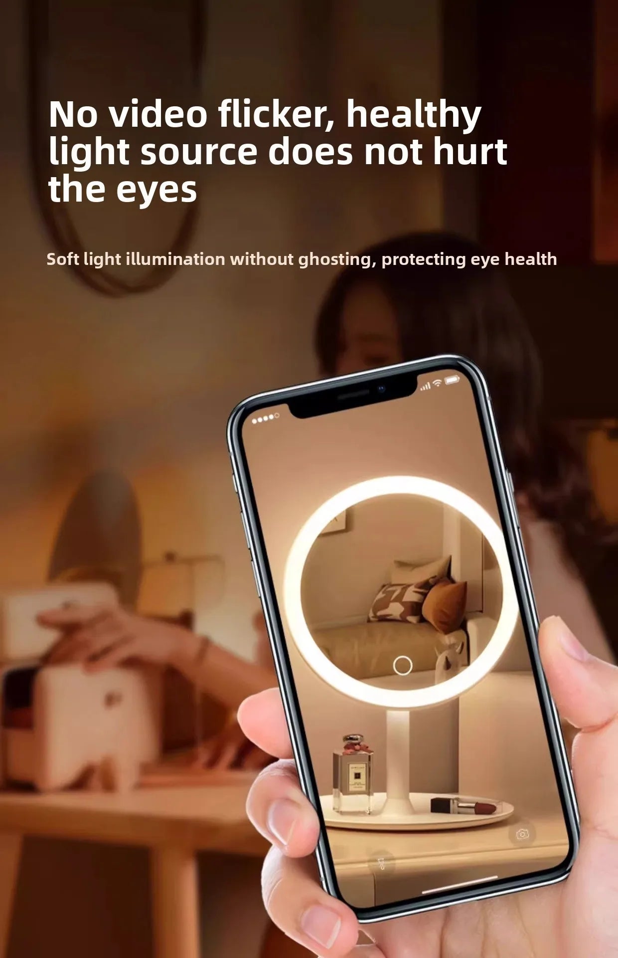 Modern LED Vanity Mirror – Decorative Makeup & Desktop Mirror for Bedroom or Bathroom - Moon & Wall