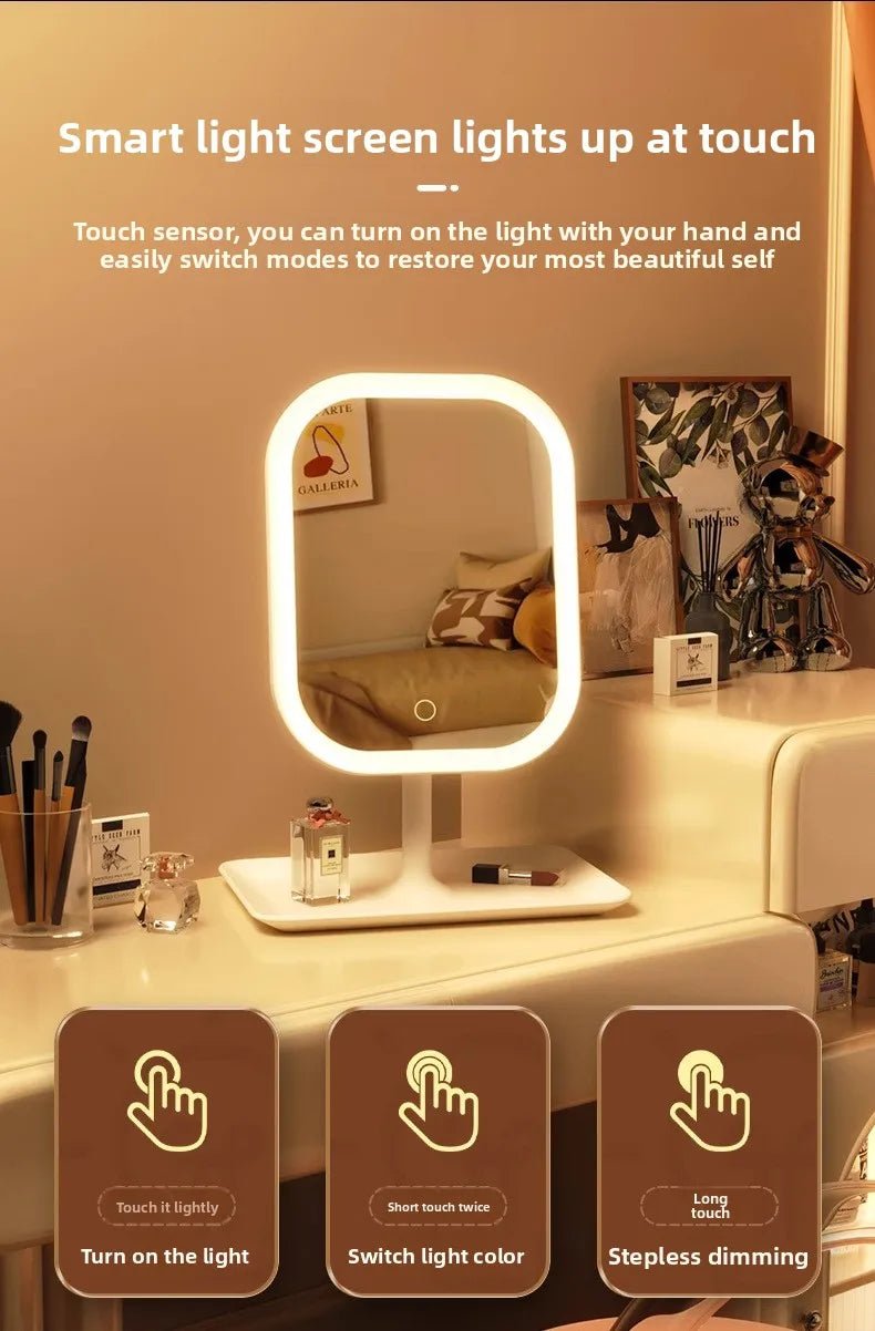 Modern LED Vanity Mirror – Decorative Makeup & Desktop Mirror for Bedroom or Bathroom - Moon & Wall