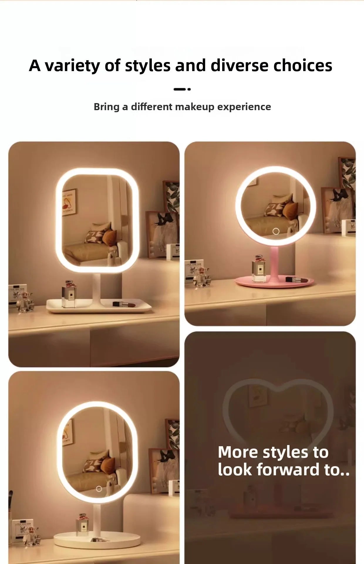 Modern LED Vanity Mirror – Decorative Makeup & Desktop Mirror for Bedroom or Bathroom - Moon & Wall