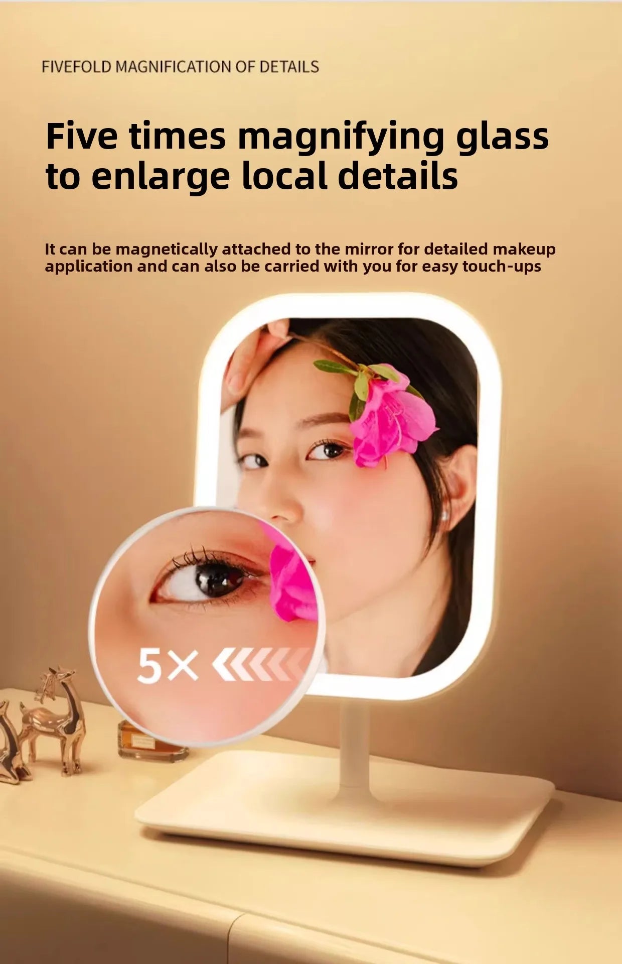 Modern LED Vanity Mirror – Decorative Makeup & Desktop Mirror for Bedroom or Bathroom - Moon & Wall