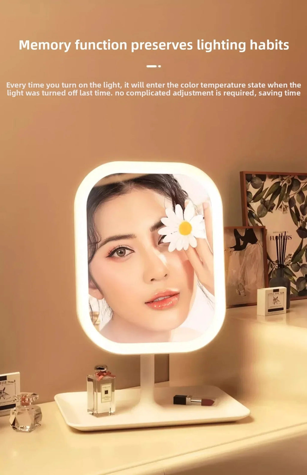 Modern LED Vanity Mirror – Decorative Makeup & Desktop Mirror for Bedroom or Bathroom - Moon & Wall