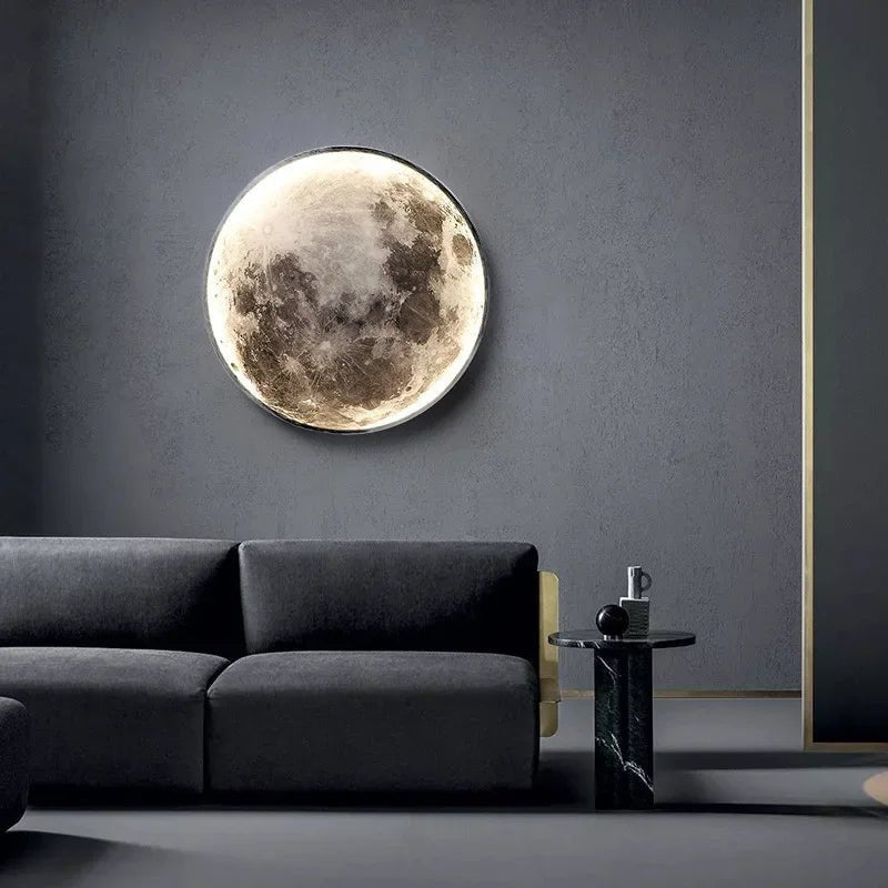 Modern Light Luxury Gray Moon LED Wall Art – Circular Luminous Decor for Porch or Hallway - Moon & Wall
