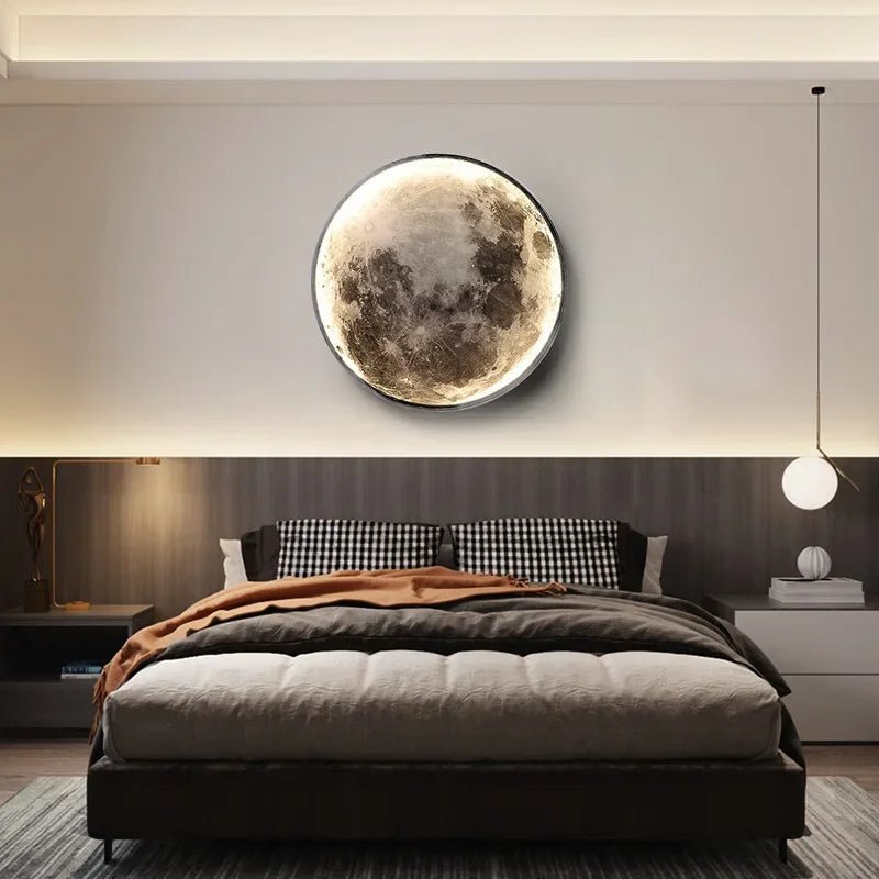 Modern Light Luxury Gray Moon LED Wall Art – Circular Luminous Decor for Porch or Hallway - Moon & Wall