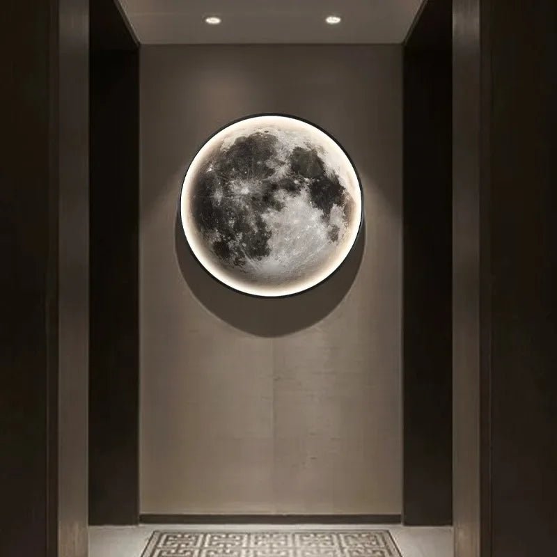 Modern Light Luxury Gray Moon LED Wall Art – Circular Luminous Decor for Porch or Hallway - Moon & Wall