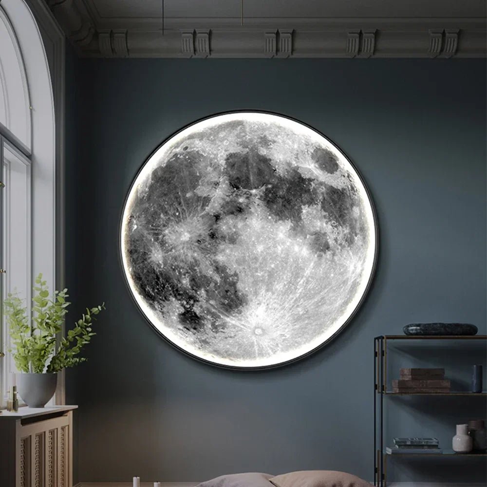 Modern Light Luxury Gray Moon LED Wall Art – Circular Luminous Decor for Porch or Hallway - Moon & Wall