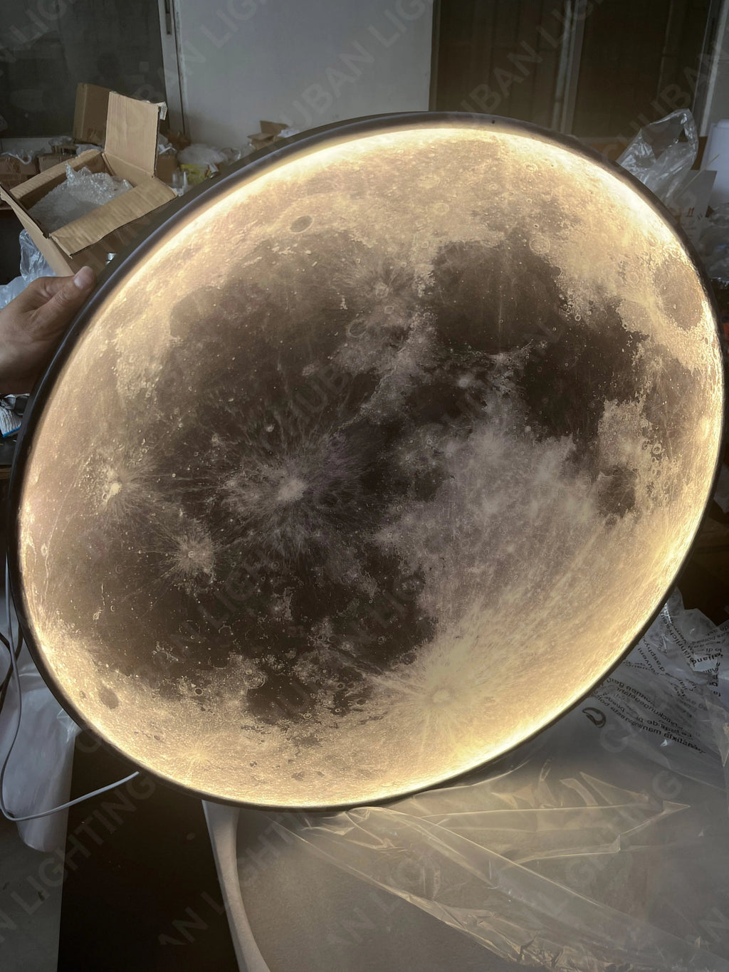 Modern Light Luxury Gray Moon LED Wall Art – Circular Luminous Decor for Porch or Hallway - Moon & Wall