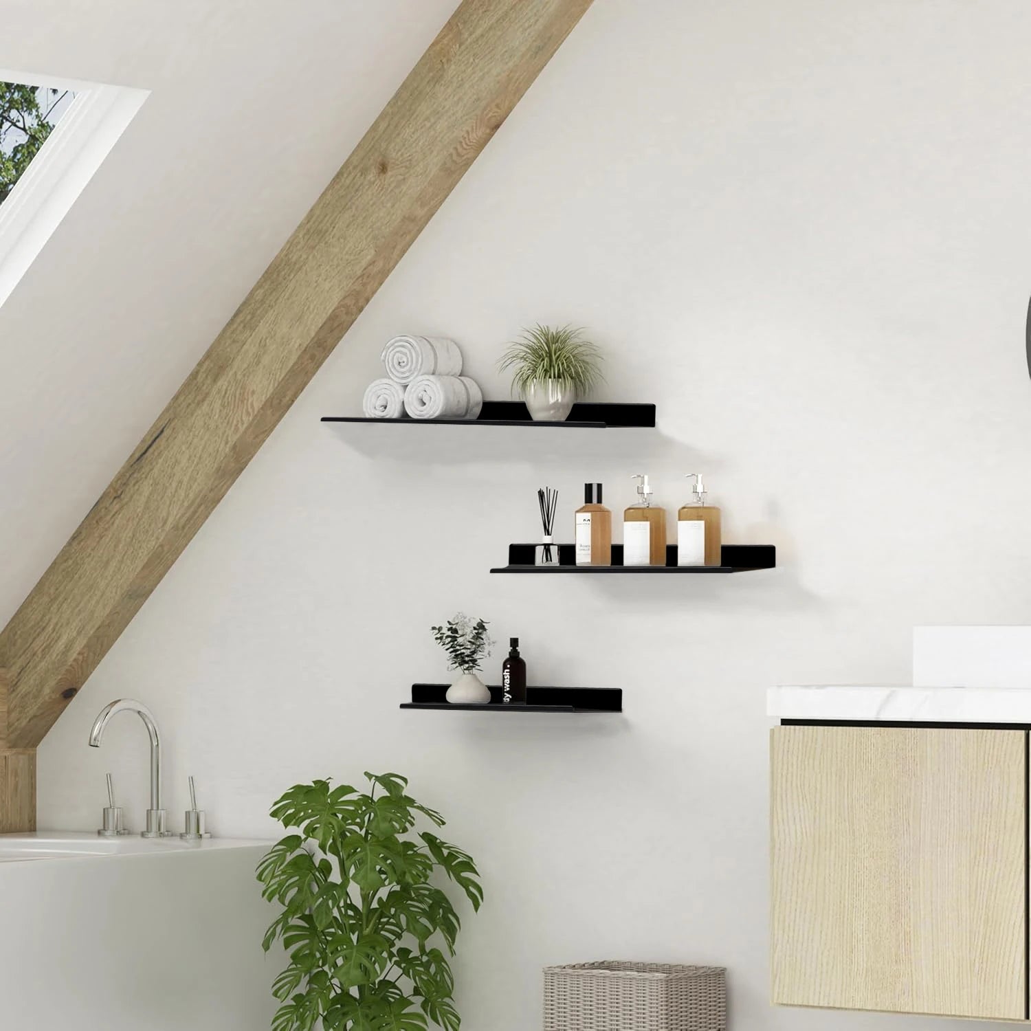 No - Drill Floating Wall Shelves – Bathroom & Kitchen Storage Organizer for Home Decor - Moon & Wall