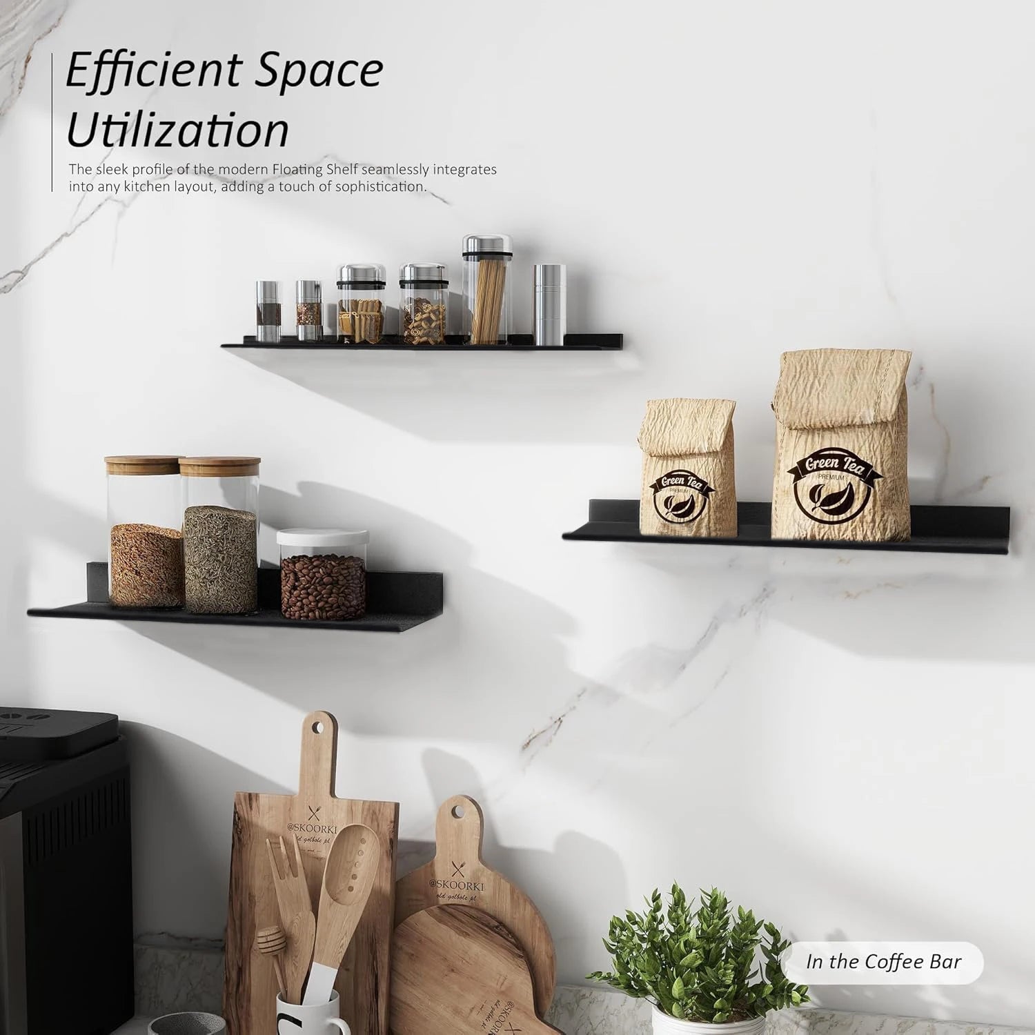 No - Drill Floating Wall Shelves – Bathroom & Kitchen Storage Organizer for Home Decor - Moon & Wall