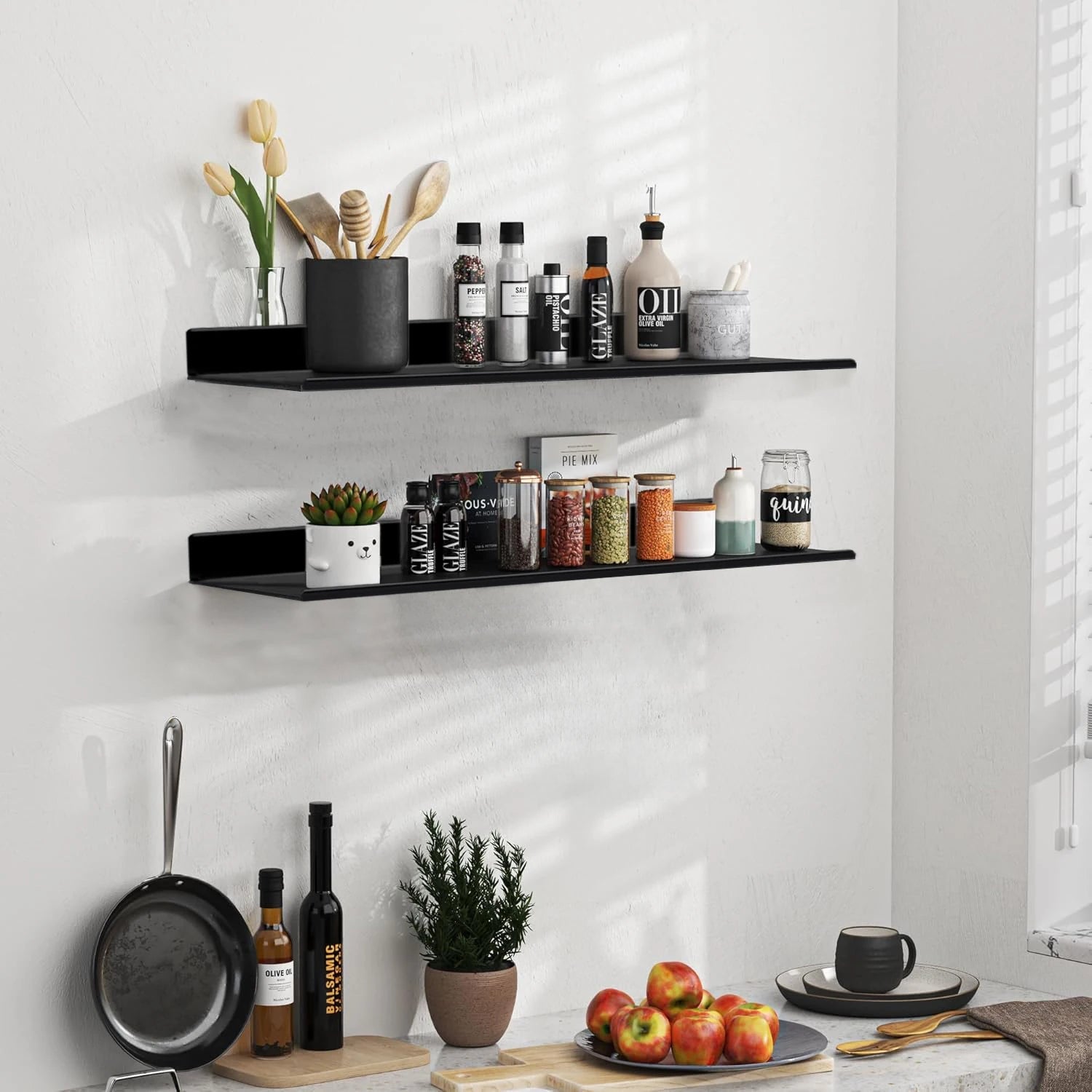 No - Drill Floating Wall Shelves – Bathroom & Kitchen Storage Organizer for Home Decor - Moon & Wall