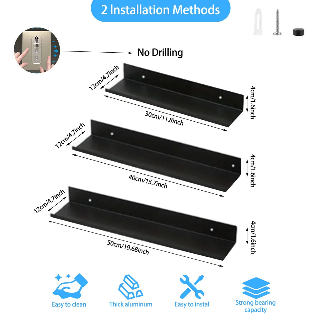 No - Drill Floating Wall Shelves – Bathroom & Kitchen Storage Organizer for Home Decor - Moon & Wall