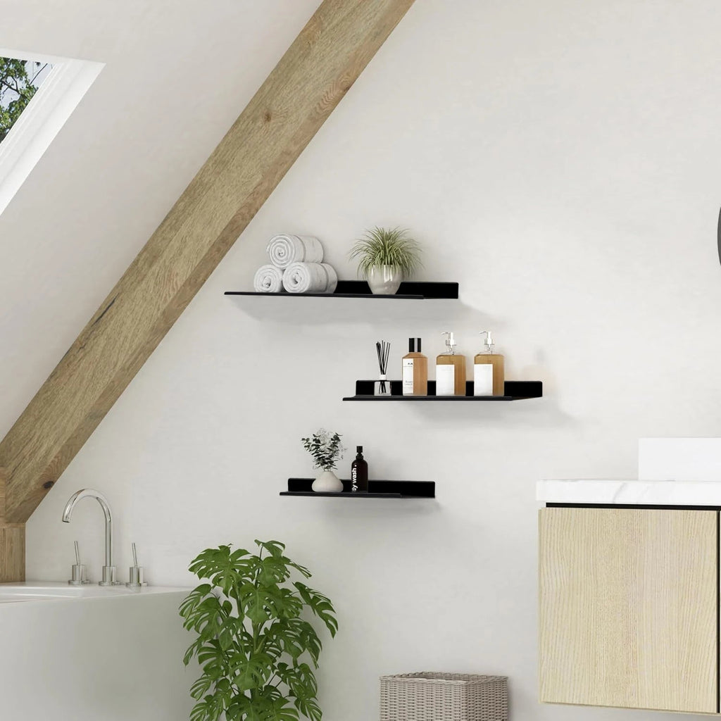 No - Drill Floating Wall Shelves – Bathroom & Kitchen Storage Organizer for Home Decor - Moon & Wall